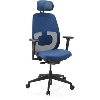 hjh OFFICE Bürostuhl Skandis Pro mit Kopfstütze – Ergonomischer Profi-Drehstuhl mit Synchronmechanik, 3D-Netzrückenlehne, Lordosenstütze & 4D-Armlehnen, Blau