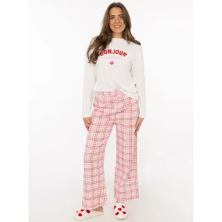 Zwillingsherz Pyjama "Bonjour Amour" 2 Longsleeve mit Schriftzug und langer, karierter Hose, pink