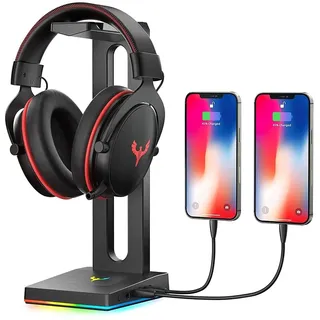 Blade Hawks RGB Kopfhörer Ständer, Stabil kopfhörerständer mit 2 USB-Anschlüsse und 3.5mm AUX für Sennheiser, Sony, Audio-Technica, Bose, Beats, AKG,Aluminium Tisch Headphone Stand Nur für PC- HS18