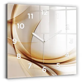 Wallfluent Wanduhr – Stilles Quarzuhrwerk - Uhr Dekoration Wohnzimmer Schlafzimmer Küche - Zifferblatt - weiße Zeiger - 30x30 cm - Goldene Abstraktion - Gold