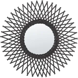 Beliani Wandspiegel Rattan schwarz Sonnenform 60 cm Tagolu , Naturmaterialen , Rund , 60x60x1 cm , Spiegel, Wandspiegel