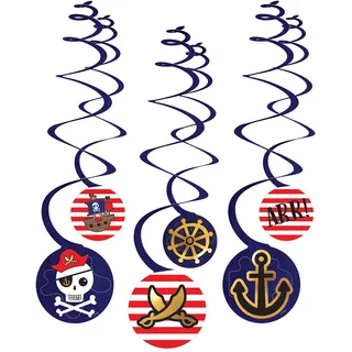 Amscan 9909919 - Deko-Spiralen Pirat, 6 Stück, aus Papier, Hänge-Dekoration, Kinder-Geburtstag, Motto-Party