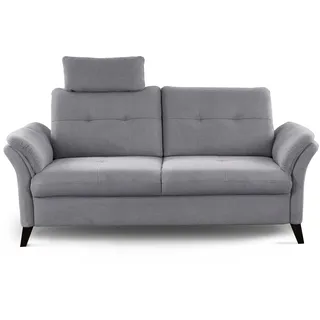 CAVADORE 3er Sofa Grönland / Skandinavische 3-Sitzer-Couch mit Federkern, Sitztiefenverstellung + Kopfstütze / 193 x 90 x 102 / Flachgewebe, Grau