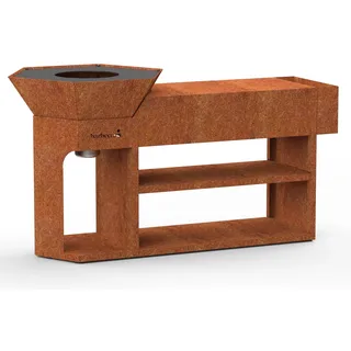 Barbecook Feuerschale mit Feuerplatte Nestor Island bbq grill und plancha aus Cortenstahl, 190x55x100cm