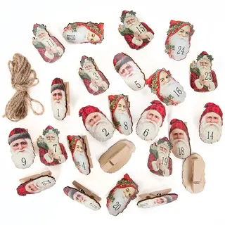 Logbuch-Verlag Adventskalender Zahlen 1-24 Klammern aus Holz Nostalgie Holzklammern vintage Weihnachtsmann Nummern 1 bis 24