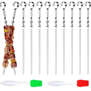 24 Stück Grillspieße Edelstahl mit 2 Bürsten, 30cm Schaschlikspieße Edelstahl, Metallspieße zum Grillen, Spieße Schaschlik für Lagerfeuer Oder Grillschale