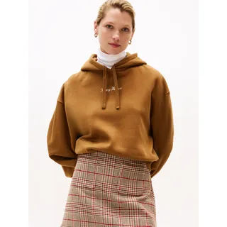 Kapuzensweatshirt TOMMY HILFIGER "CLASSIC SCRIPT FLEECE HOODIE", Damen, Gr. XXL (44), highland khaki, Sweatware, Obermaterial: 77% Baumwolle, 23% Polyester, unifarben, normal, Rundhals, Sweatshirts Kapuzensweatshirt