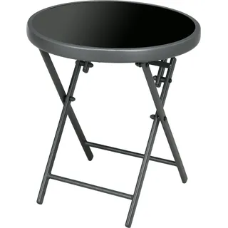 Outsunny Beistelltisch klappbar, Klapptisch aus Glas, kleiner Campingtisch, runder Sofatisch Balkontisch für Balkon Terrasse Wohnzimmer Büro - Schwarz