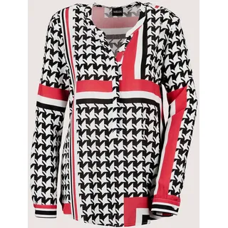 MADELEINE Langarmbluse "Tunika-Bluse Hahnentritt-Bluse mit V-Ausschnitt", schwarz, weiß, rot