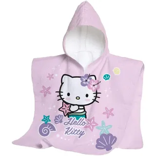 HERMET hermet, Hello Kitty, Strandtuch mit Kapuze, Maxi-Poncho für Kinder, 60 x 60 cm, Badetuch für Strand oder Pool, 100% weiche Baumwolle