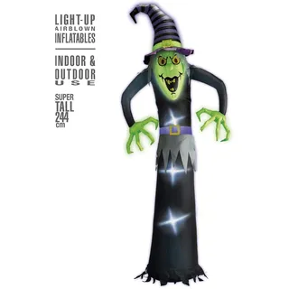 w widmann milano party fashion 75043 - Aufblasbare, leuchtende Hexe mit integriertem Gebläse, 244 cm, Dekoration, Halloween
