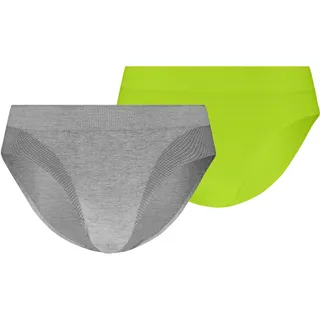 Slip PUMA "PUMA WOMEN 3D KNIT SPORT BRIEFS 2P", Damen, Gr. L, grau melange, lime, Obermaterial: 59% Polyamid, 29% Polyester, 12% Elasthan, körpernah, Unterhosen Slip, nahtlose Ränder für eine unsichtbare Passform