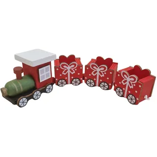 Holzfigur Zug 4-teilig: Weihnachtsdeko Figur, Deko Weihnachten, Advent & Winter, Weihnachtsfiguren, Dekofigur Innen, Miniatur Geschenke, Vintage Lokomotive Figuren, Holzdeko, Winterdeko Rot, 19 cm