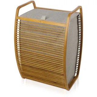Möve 40905 Bamboo Wäschekorb 40 x 35,5 x 60 cm aus Bambus mit Canvas, Grey