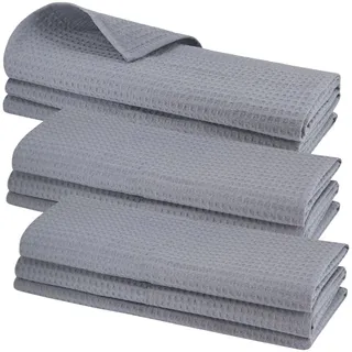 Gariella - 9er Set Geschirrtücher, Küchentücher, Grau, 100% Baumwolle, Putztuch mit Aufhänger, 70 x 50 cm, Waffelpiqué, Gastronomiequalität, Waffelmuster, saugstark, robust