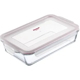 Westmark Glas-Auflaufform, 2200 ml, Luftdicht verschließbar, Mikrowellen- und ofenfest, Glas/Silikon/Kunststoff, Transparent/Rot, 234922E1