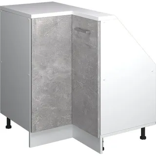 Eck-Küchenschrank für Dachschrägen Vicco R-Line Beton 75.6 cm mit 1 Tür, Model 59117 - Grau, Weiß