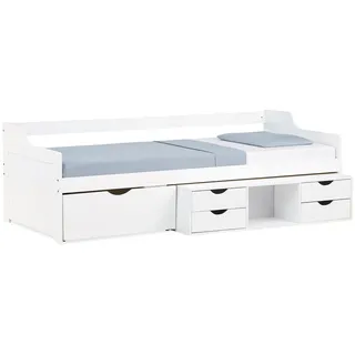 Homestyle4u Kinderbett Holzbett Tagesbett 90x200 weiß Einzelbett Bettgestell Lattenrost Schubladen - Weiß