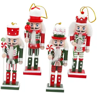 Anneome 4Stücke Mini Nussknacker Soldaten Hängeornamente aus Holz Weihnachtsdekoration für Den Weihnachtsbaum Puppenornamente Festliche Deko für Ihr Zuhause