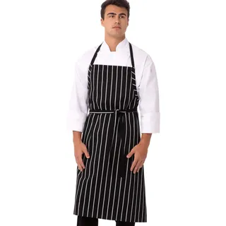 Chef Works Unisex Englische Kochschürze, Schwarz mit Kreidestreifen, Einheitsgröße