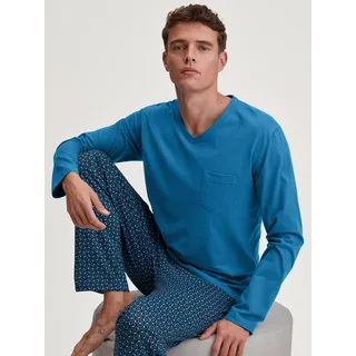 Schlafanzug CALIDA "Relax Imprint 2", Damen, Gr. XL (56), nordic, Single Jersey, Obermaterial: 100% Baumwolle, bequem lang, V-Ausschnitt, Homewear-Sets Schlafanzug, atmungsaktiv, Cotton, leicht, weicher Single-Jersey