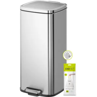 EKO Stella Treteimer, 30 Liter, Tritteimer mit Soft-Close-Deckel, herausnehmbarer Inneneimer, perfekt für Küche, Zuhause, Büro, Edelstahl