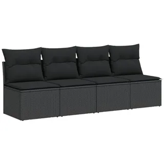 vidaXL Gartensofa mit Kissen 4-Sitzer Schwarz Poly Rattan - Schwarz