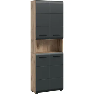 WELLTIME Stauraumschrank »FLORENZ, TOPSELLER, Höhe 185 cm, 4 Türen, 4 Fachböden, 1 offenes Fach« Topseller hochwertige MDF, Front, Griff schwarz, schwarz