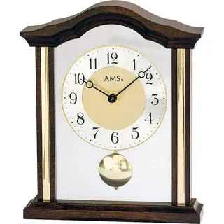 AMS 1174/1 Tischuhr Quarz mit Pendel analog Holz nussbaum farben mit Glas - Schwarz, Silber