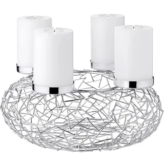 Edzard Adventskranz Milano (Ø 34 cm), Edelstahl vernickelt, AST-Design | silberfarben, für Kerzen Ø 8 cm, moderner Kerzenhalter, ideal für Cornelius Dauerkerzen, Adventsdeko, Weihnachtsdeko