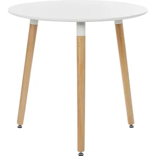 BELIANI Esstisch Runde Weiße Tischplatte 80 cm aus MDF Hellbraune Beine aus Buchenholz mit Schutzkappen Minimalistisch Skandinavisch Esszimmer - Weiß, Braun