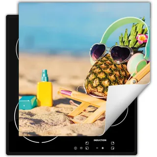 DarHaus Herdabdeckplatte 50x52 cm Anti Rutsch Matte Aufrollbar, Strand - Ananas
