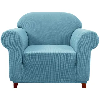 subrtex kariert Sofabezug Sofahusse Sesselbezug Stretchhusse Sofaüberwurf Couchhusse Spannbezug(1 Sitzer,Hellblau)