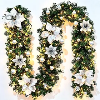 FGHB Weihnachtsgirlande, 2.7M / 9FT mit Beleuchtung, batteriebetrieben mit 30 LED, für Haus, Treppe, Kamin, Haustür, Terrasse und Garten, Weihnachtsdeko Girlande