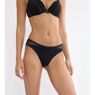 Slip TRIUMPH "Comfort Allure Brazilian", Damen, Gr. 44, schwarz, Microtouch, Obermaterial: 80% Polyamid, 20% Elasthan, körpernah, Unterhosen Slip, florale Stretchspitze