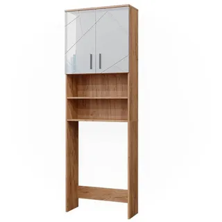 Vicco Irma Waschmaschinenschrank 64 x 190,5 cm Weiß Hochglanz/Goldkraft Eiche Holz