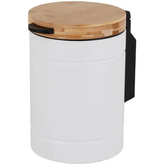 Relaxdays Kosmetikeimer Wandmontage, 3 l, Absenkautomatik, weiß/natur | Inneneimer, Metall, runder Badezimmer Mülleimer