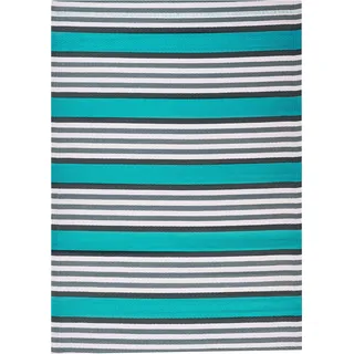 BELIANI Outdoor-Teppich Fußmatte Türkis Synthetik 120 x 180 cm Gestreift Geometrisches Muster Umweltfreundlich Modern Minimalistisch - Blau, Weiß, Schwarz, Grau
