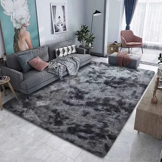 Tinyboy-hbq Teppiche Flausching Wohnzimmer Teppich Shaggy Teppiche Schlafzimmer Waschbarer Weiche Teppich Bequeme ​für Wohnkultur (Grau Schwarz, 250 x 300 cm)