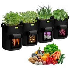 SIMBOOM Pflanzen Tasche, 4 Stück Kartoffel Pflanzsack aus Vliesstoff Pflanzbeutel mit Griffen und Sichtfenster Grow Bag für Tomaten, Blumen, Karotte, Schwarz - 10 Gallonen (40 L)