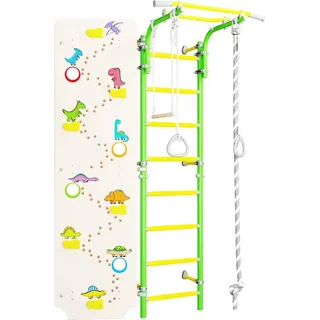 Sprossenwand kinderzimmer Next-1 Dino | Kletterwand | Turngeräte | Wandmontage - Grün, Gelb