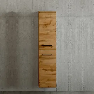 Badezimmerschrank schmal 30 cm breit in Wotan Eiche Nb., stehend und hängend einsetzbar, B/H/T: ca. 30/130/35 cm - Braun