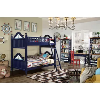 Klassisches Etagenbett Kinderbett Betten Kinderzimmer Bett Hochbett Echtes Holz - Blau