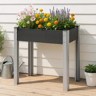 [en.casa] Hochbeet Beverwijk für Garten Aluminium Blumenkasten aus WPC außen 75 x 40 x 75 cm wetterfest Kräuterbeet rechteckig Gemüsebeet Dunkelgrau