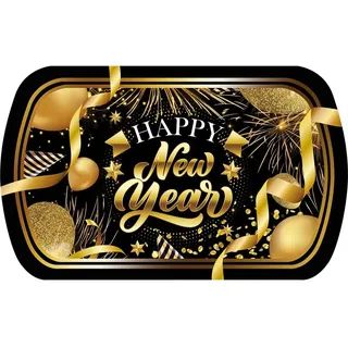 FIESTAS GUIRCA | Happy New Year Tablett (39x24 cm) - Wiederverwendbare Tischdekoration für Silvesterpartys - Ideal für Events und Feiern - Schwarz, Gold
