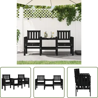 The Living Store Gartenbank mit Tisch 2-Sitzer Schwarz Massivholz Kiefer - Schwarz