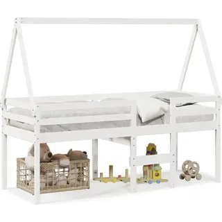 vidaXL Hochbett mit Dach Weiß 90x190 cm Massivholz Kiefer - Weiß