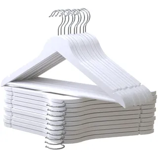 PORTENTUM Kleiderbügel Holz, 20 Stück, Weiß - 360° Drehbarer Haken, Rockkerben für Kleider und Blusen, Rutschfester Hosensteg, Geeignet für Anzüge, Hemden, Jacken