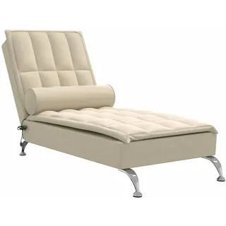 vidaXL Massage Chaiselongue mit Nackenrolle, Liegesessel mit Sperrholzlatten Metallbeine, Relaxliege für Wohnzimmer, Liegestuhl, Creme Stoff