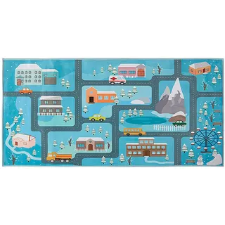 Beliani Kinderteppich Kigi 150/80 cm , Blau , Kunststoff , Grafikmuster , Rechteckig , 80x150 cm , Teppiche und Böden, Teppiche, Kinderteppiche